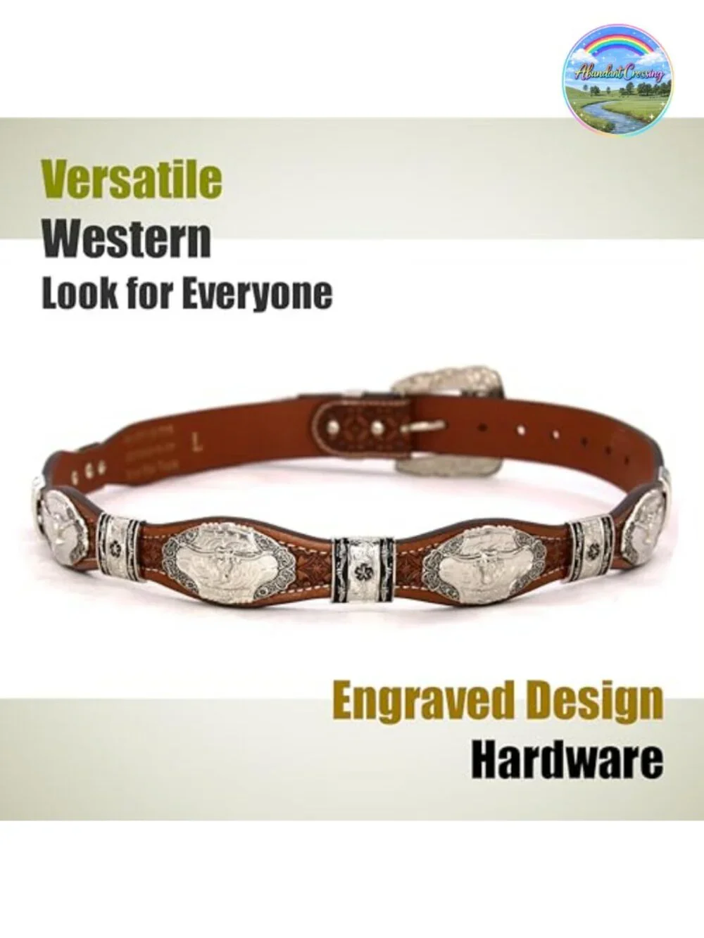 Genuine Leather Western Concho Belt Rodeo Cowboy Star Buckle